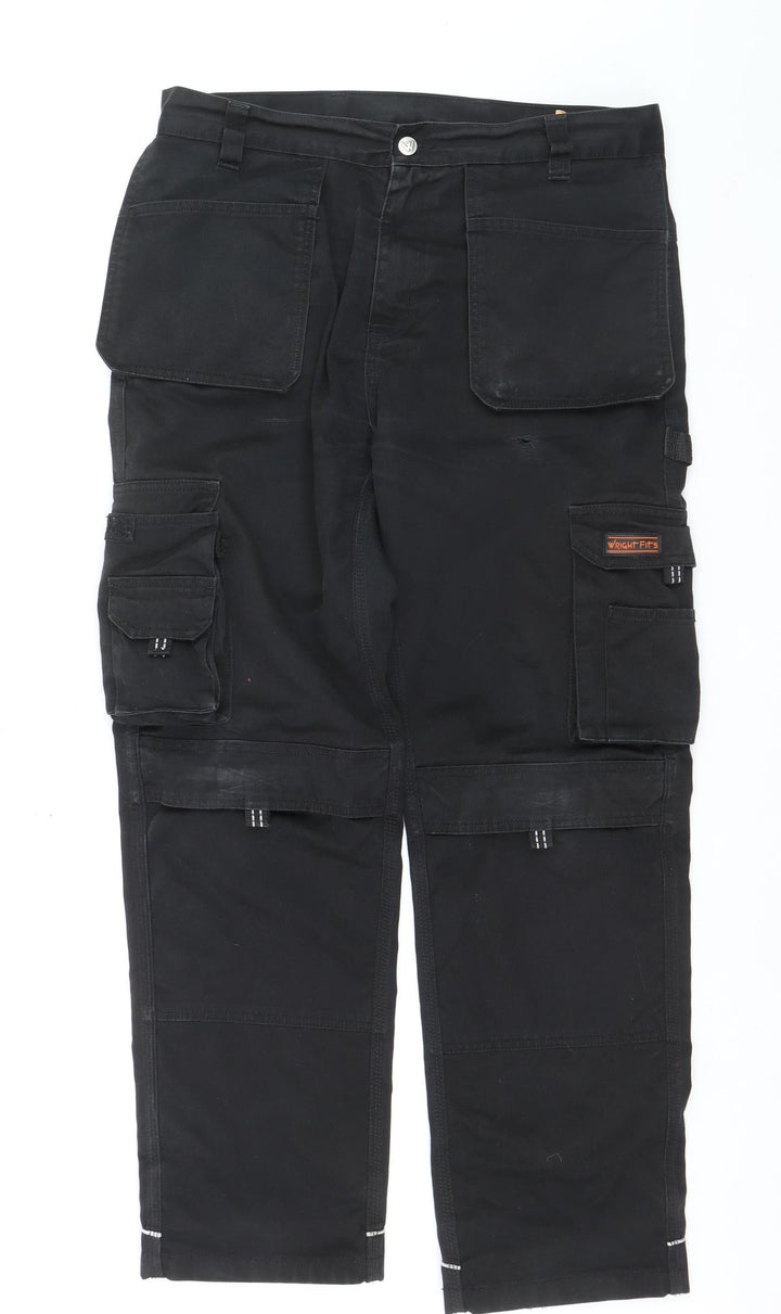 Wright Fits Men's Black Cargo Workwear Trousers 34W 31L Polyester Cotton