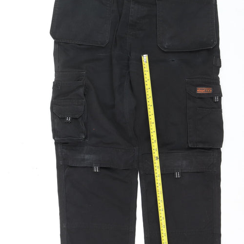 Wright Fits Men's Black Cargo Workwear Trousers 34W 31L Polyester Cotton