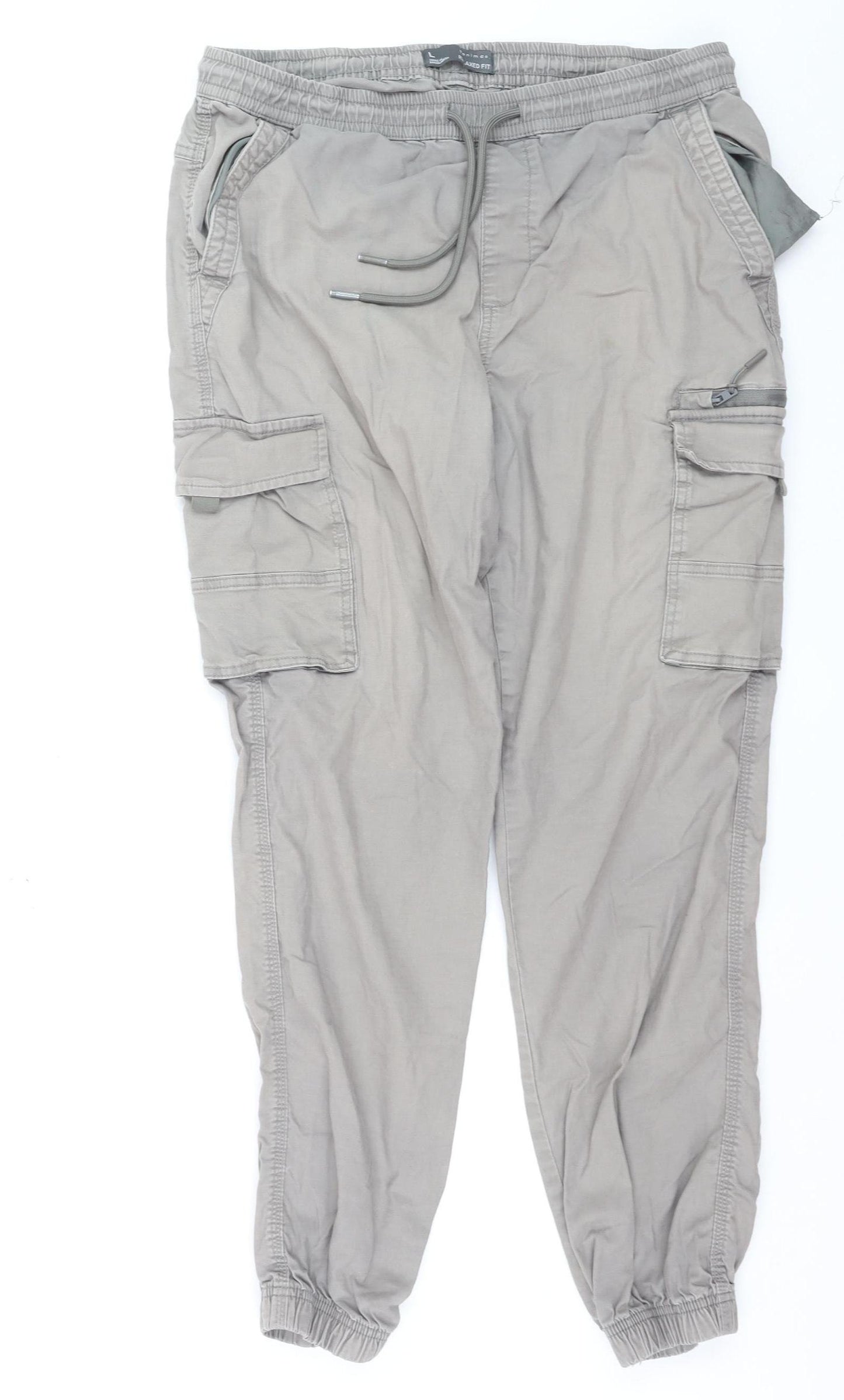 Denim Co Men Beige Cargo Trousers L Relaxed Fit Jogger Style