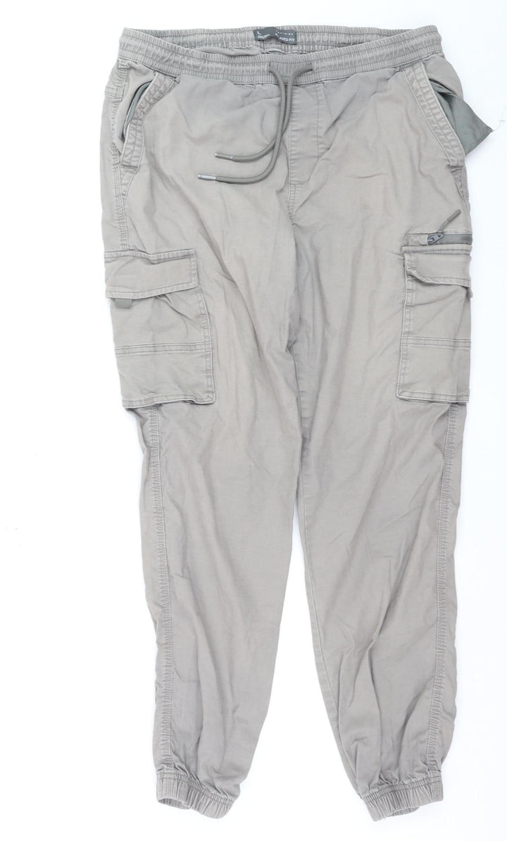 Denim Co Men Beige Cargo Trousers L Relaxed Fit Jogger Style