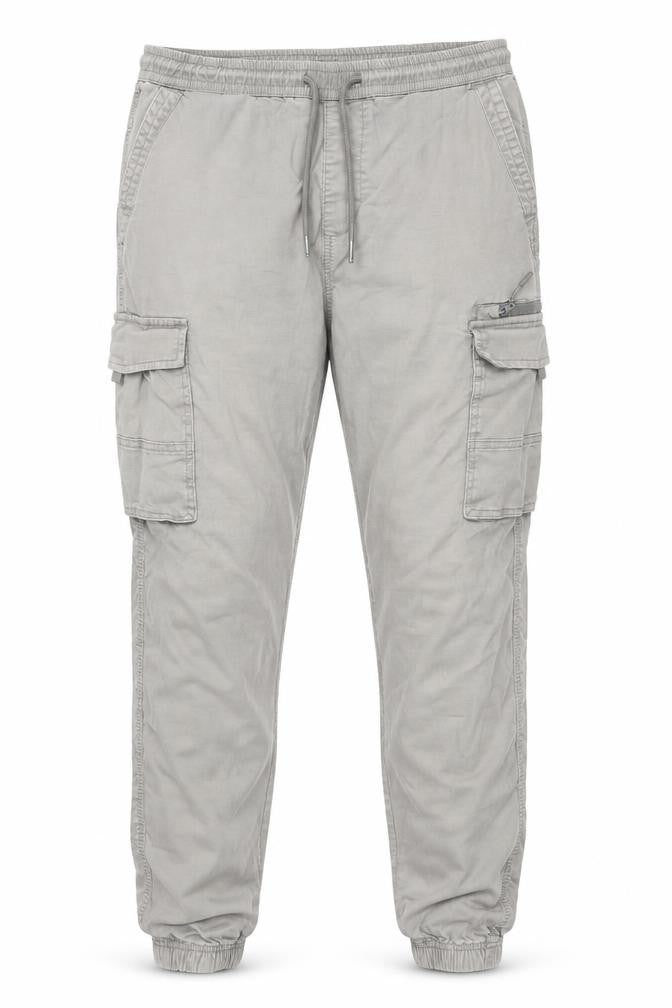 Denim Co Men Beige Cargo Trousers L Relaxed Fit Jogger Style