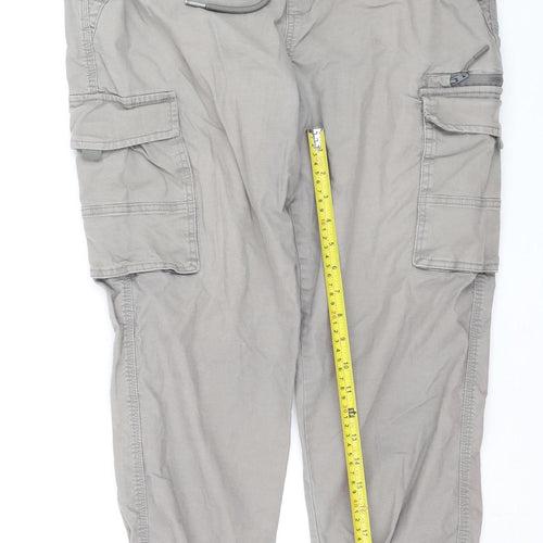 Denim Co Men Beige Cargo Trousers L Relaxed Fit Jogger Style