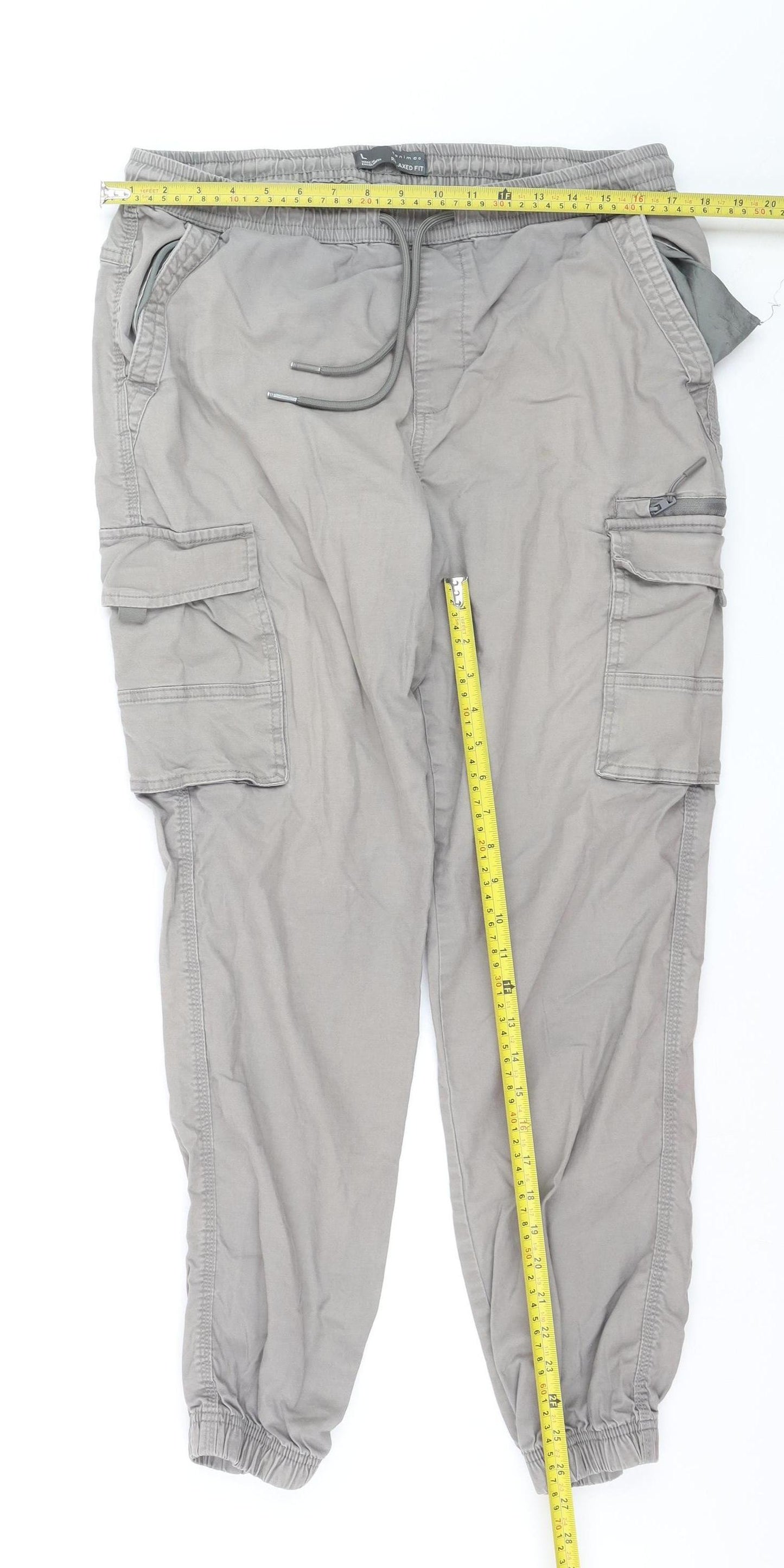 Denim Co Men Beige Cargo Trousers L Relaxed Fit Jogger Style