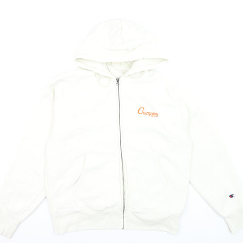 Champion Men's White Full Zip Hoodie Size L Logo Fleece Sweatshirt