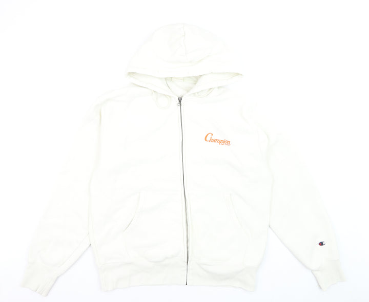 Champion Men's White Full Zip Hoodie Size L Logo Fleece Sweatshirt
