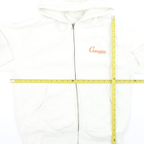 Champion Men's White Full Zip Hoodie Size L Logo Fleece Sweatshirt