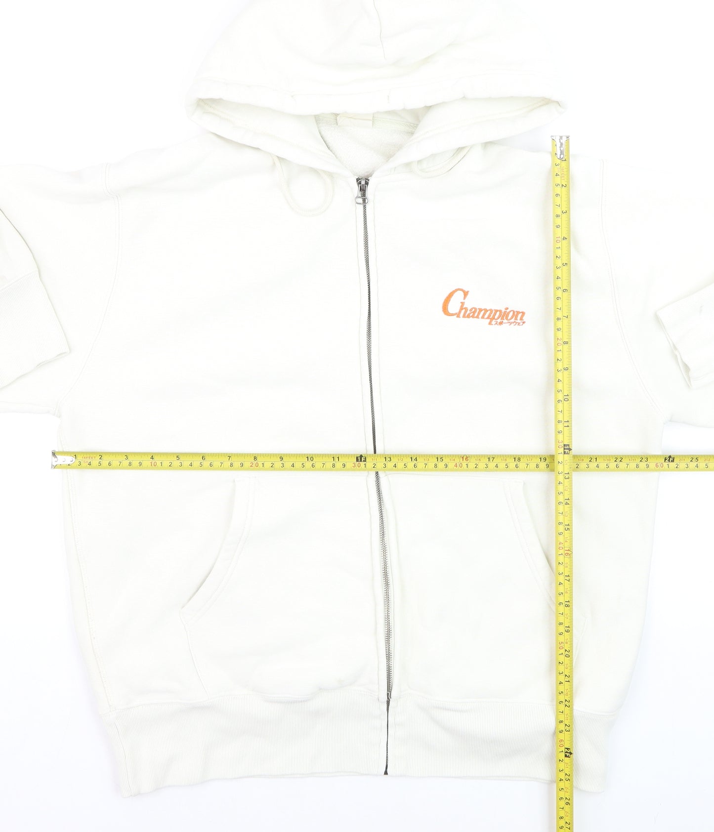 Champion Men's White Full Zip Hoodie Size L Logo Fleece Sweatshirt