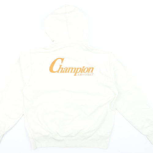 Champion Men's White Full Zip Hoodie Size L Logo Fleece Sweatshirt