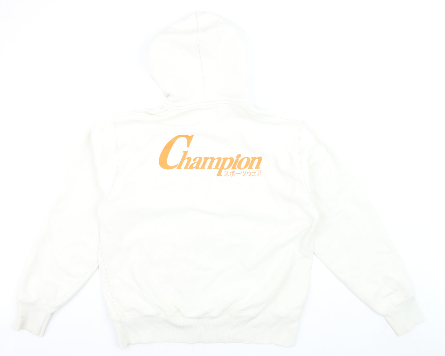 Champion Men's White Full Zip Hoodie Size L Logo Fleece Sweatshirt