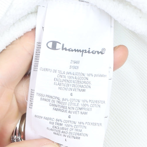 Champion Men's White Full Zip Hoodie Size L Logo Fleece Sweatshirt