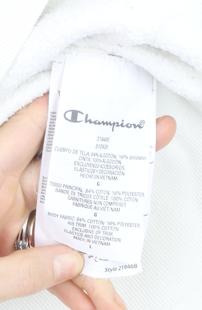 Champion Men's White Full Zip Hoodie Size L Logo Fleece Sweatshirt