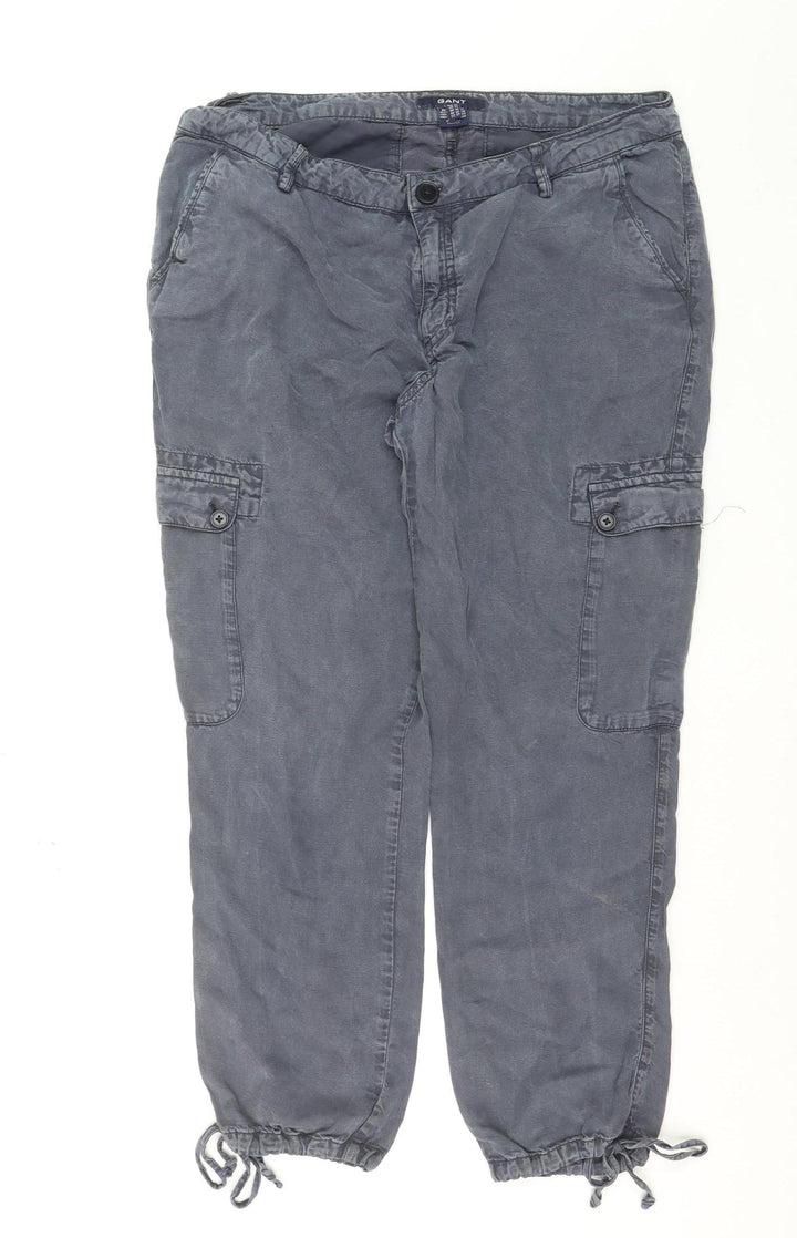 GANT Men Grey Cargo Trousers Size 16 Lightweight Linen Blend