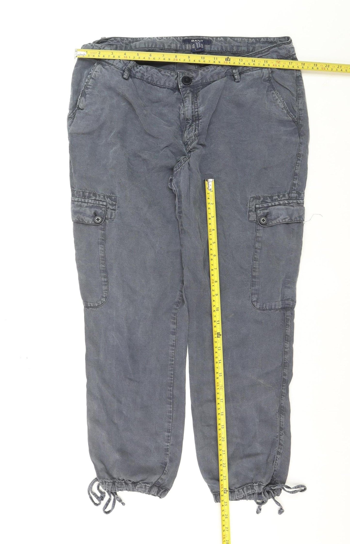 GANT Men Grey Cargo Trousers Size 16 Lightweight Linen Blend