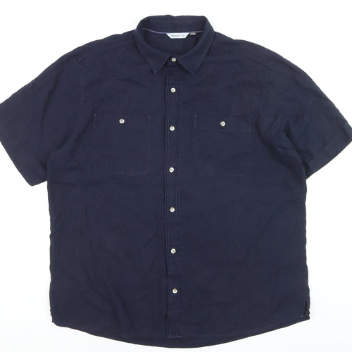 Rohan Men's Blue Linen Blend Short Sleeve Button-Up Shirt XL