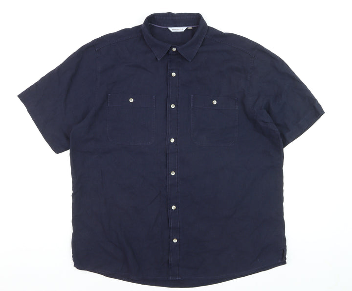 Rohan Men's Blue Linen Blend Short Sleeve Button-Up Shirt XL
