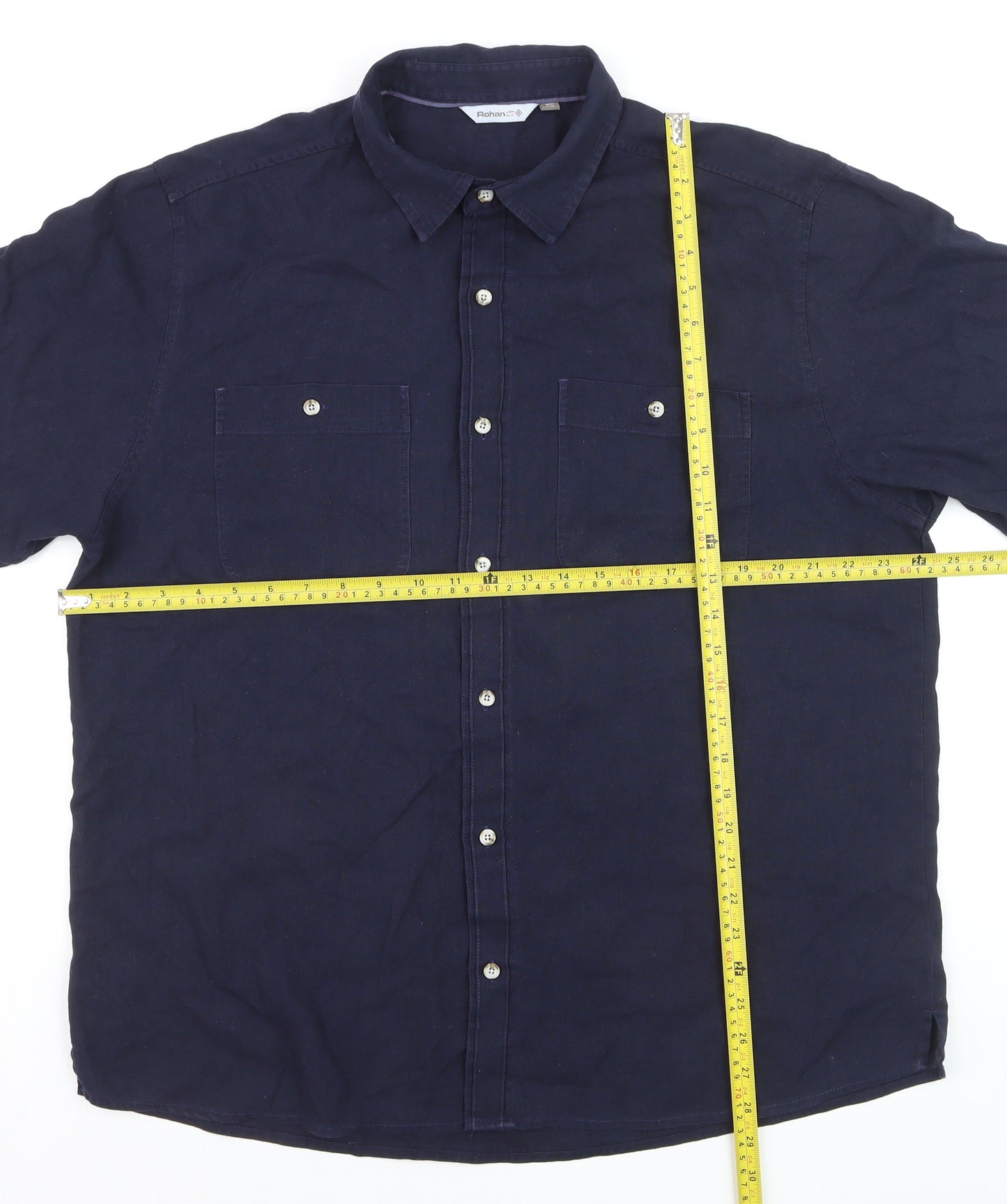 Rohan Men's Blue Linen Blend Short Sleeve Button-Up Shirt XL