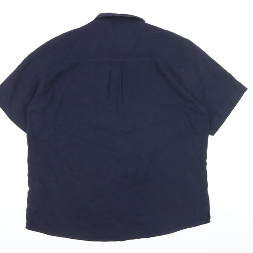 Rohan Men's Blue Linen Blend Short Sleeve Button-Up Shirt XL