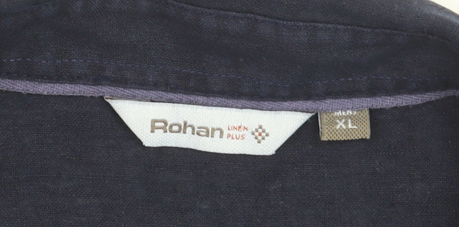 Rohan Men's Blue Linen Blend Short Sleeve Button-Up Shirt XL