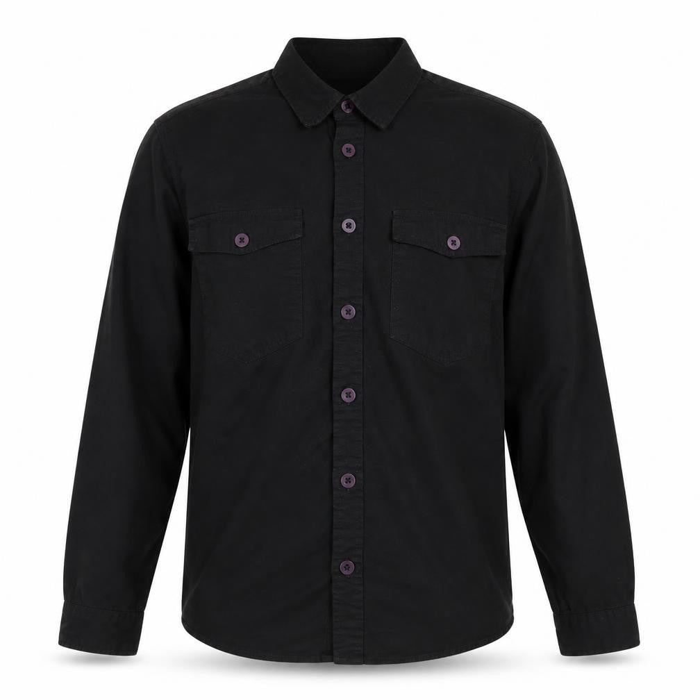 Topman Men's Black Cotton Long Sleeve Regular Fit Button-Up Shirt L