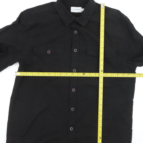 Topman Men's Black Cotton Long Sleeve Regular Fit Button-Up Shirt L