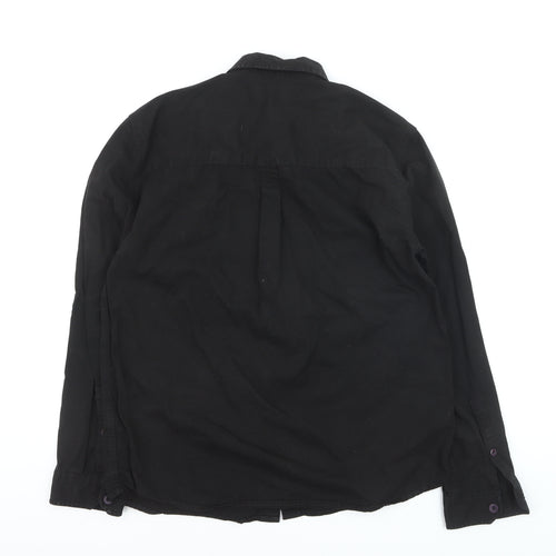 Topman Men's Black Cotton Long Sleeve Regular Fit Button-Up Shirt L