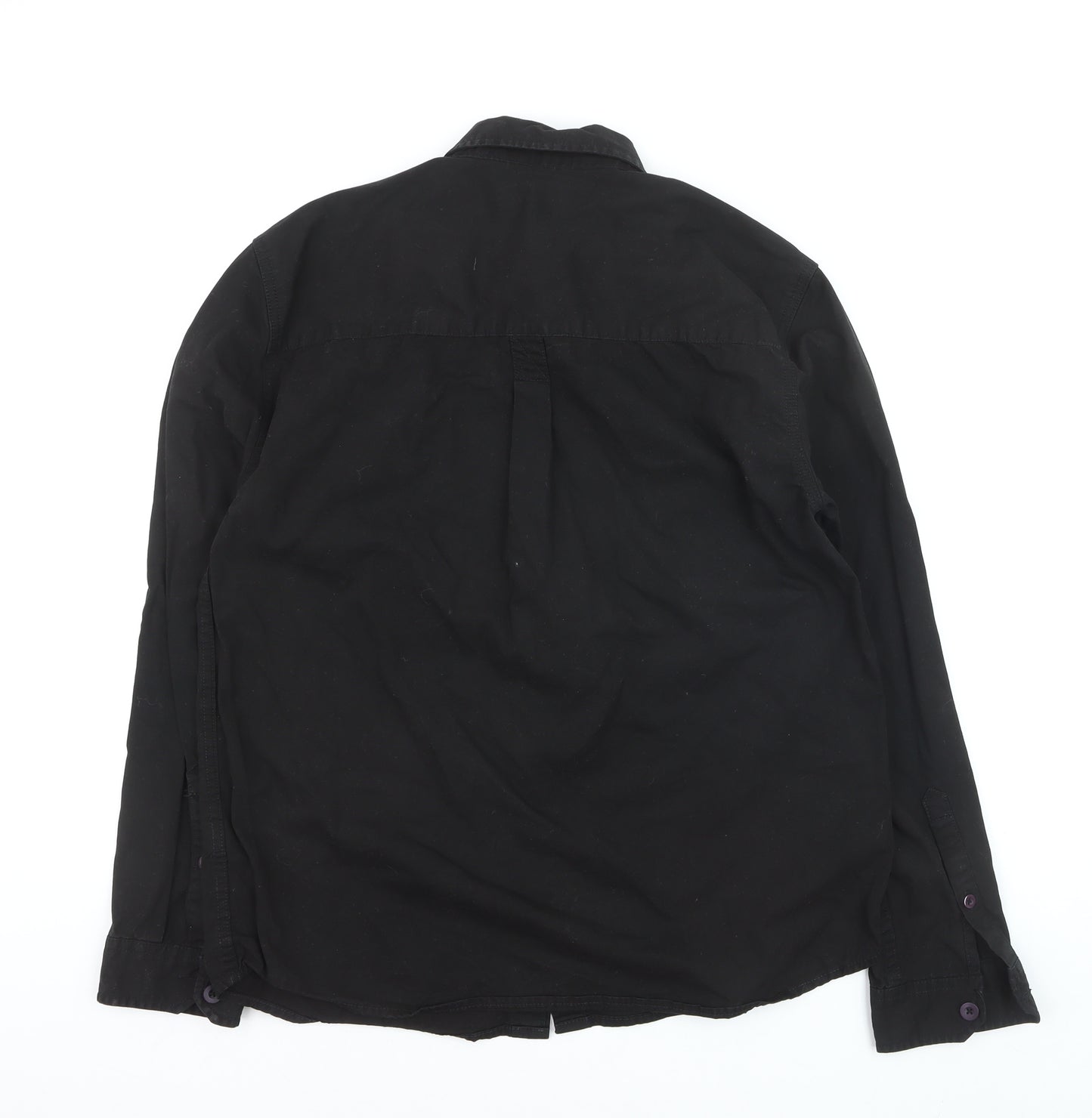 Topman Men's Black Cotton Long Sleeve Regular Fit Button-Up Shirt L