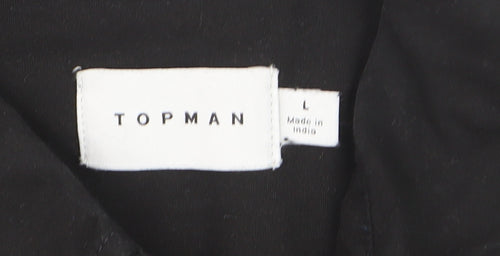 Topman Men's Black Cotton Long Sleeve Regular Fit Button-Up Shirt L