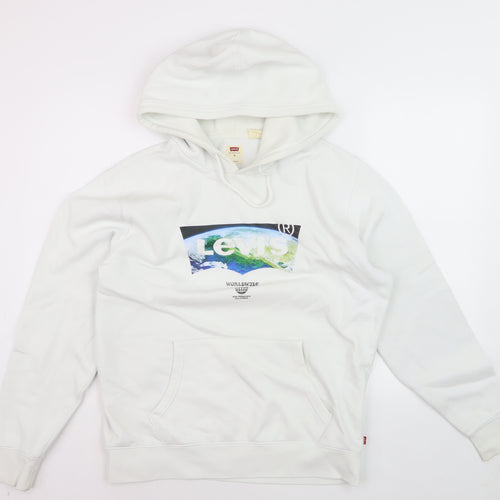 Levi's Men's White Pullover Hoodie Size M Graphic Logo Fleece