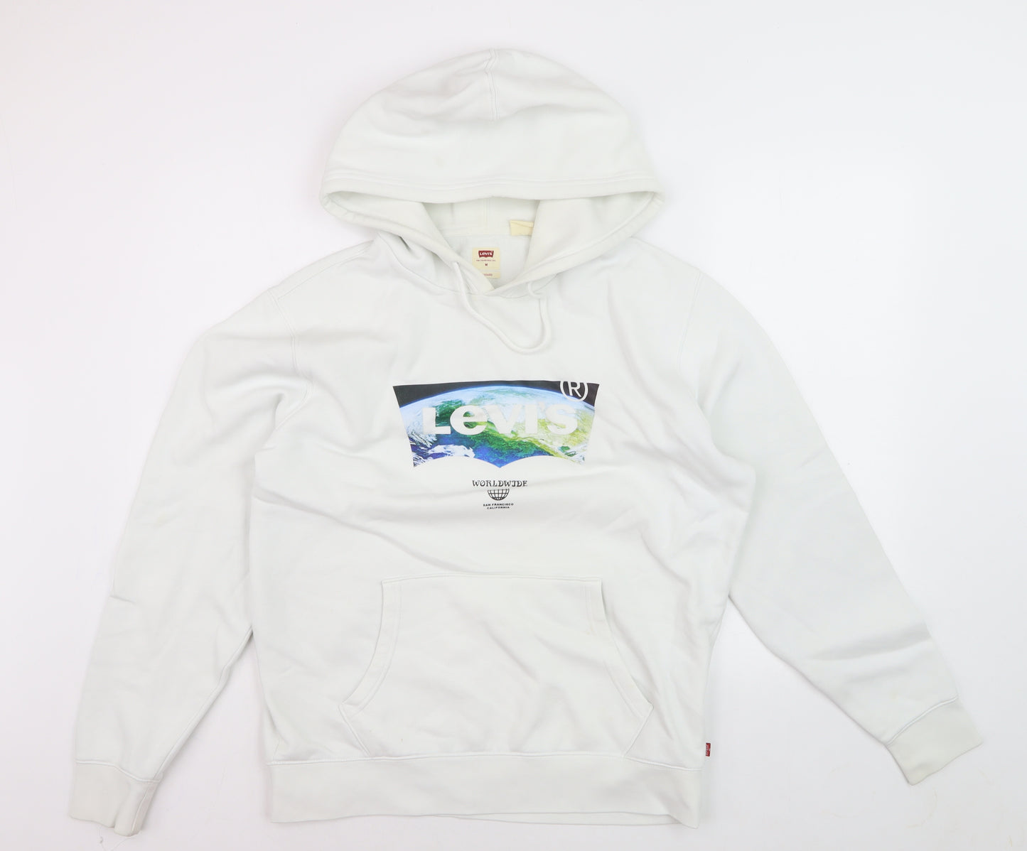 Levi's Men's White Pullover Hoodie Size M Graphic Logo Fleece