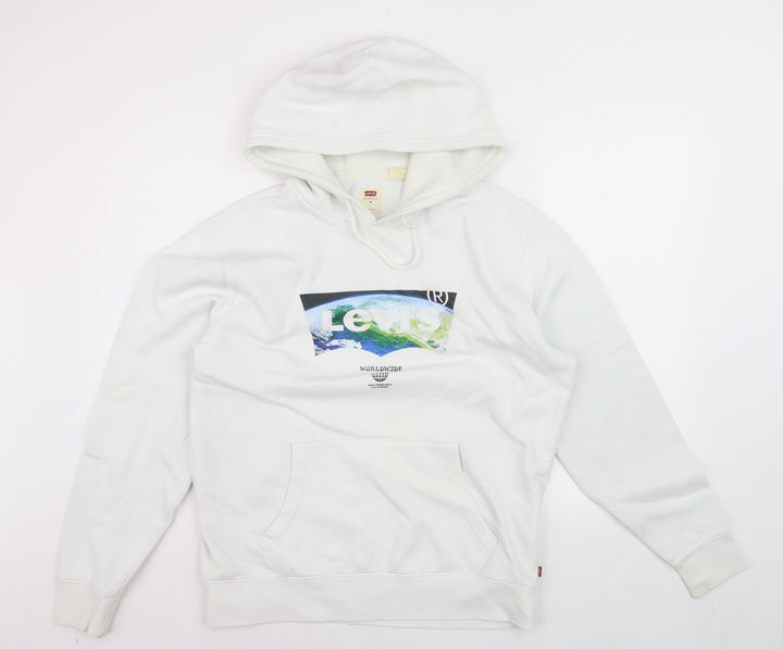 Levi's Men's White Pullover Hoodie Size M Graphic Logo Fleece