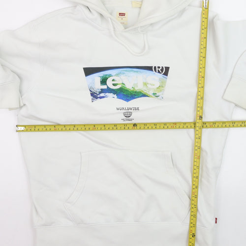 Levi's Men's White Pullover Hoodie Size M Graphic Logo Fleece