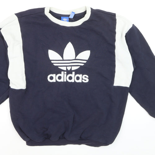 Adidas Womens Navy White Logo Sweatshirt Size 12 Crew Neck Pullover
