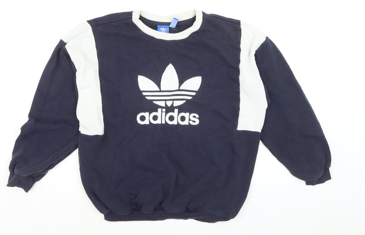 Adidas Womens Navy White Logo Sweatshirt Size 12 Crew Neck Pullover
