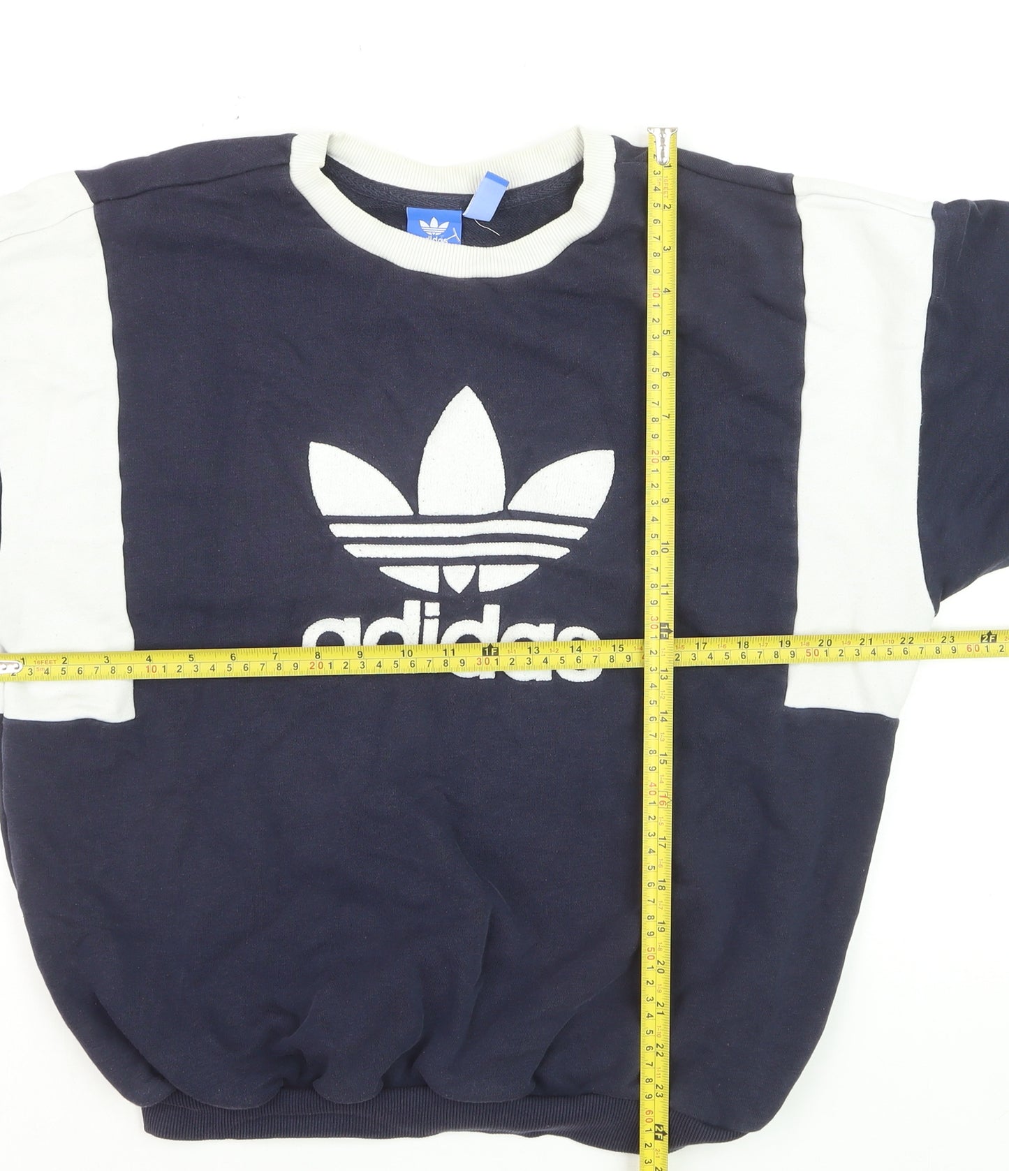 Adidas Womens Navy White Logo Sweatshirt Size 12 Crew Neck Pullover