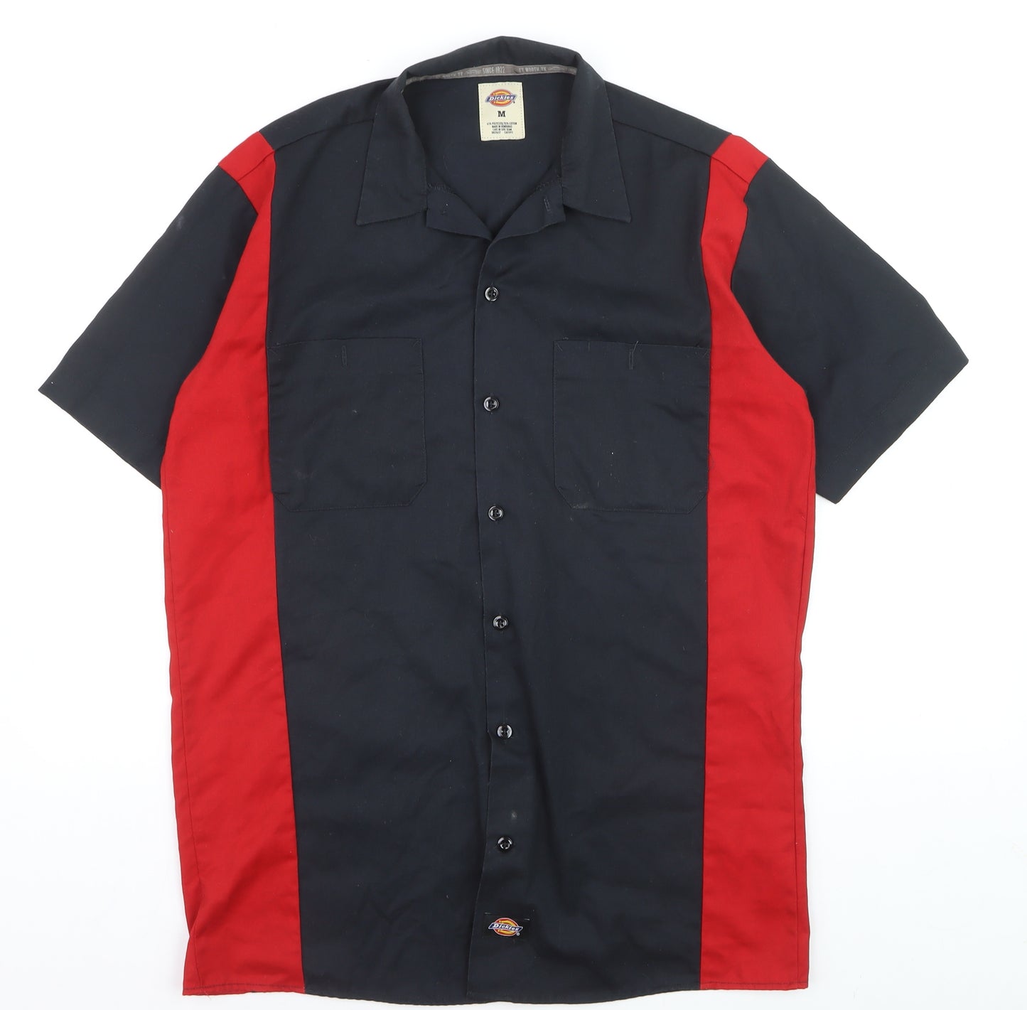 Dickies Men Black Red Short Sleeve Colourblock Work Shirt M