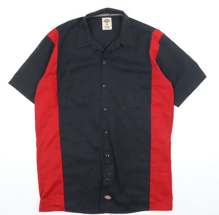 Dickies Men Black Red Short Sleeve Colourblock Work Shirt M