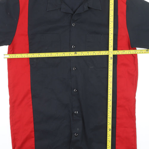 Dickies Men Black Red Short Sleeve Colourblock Work Shirt M