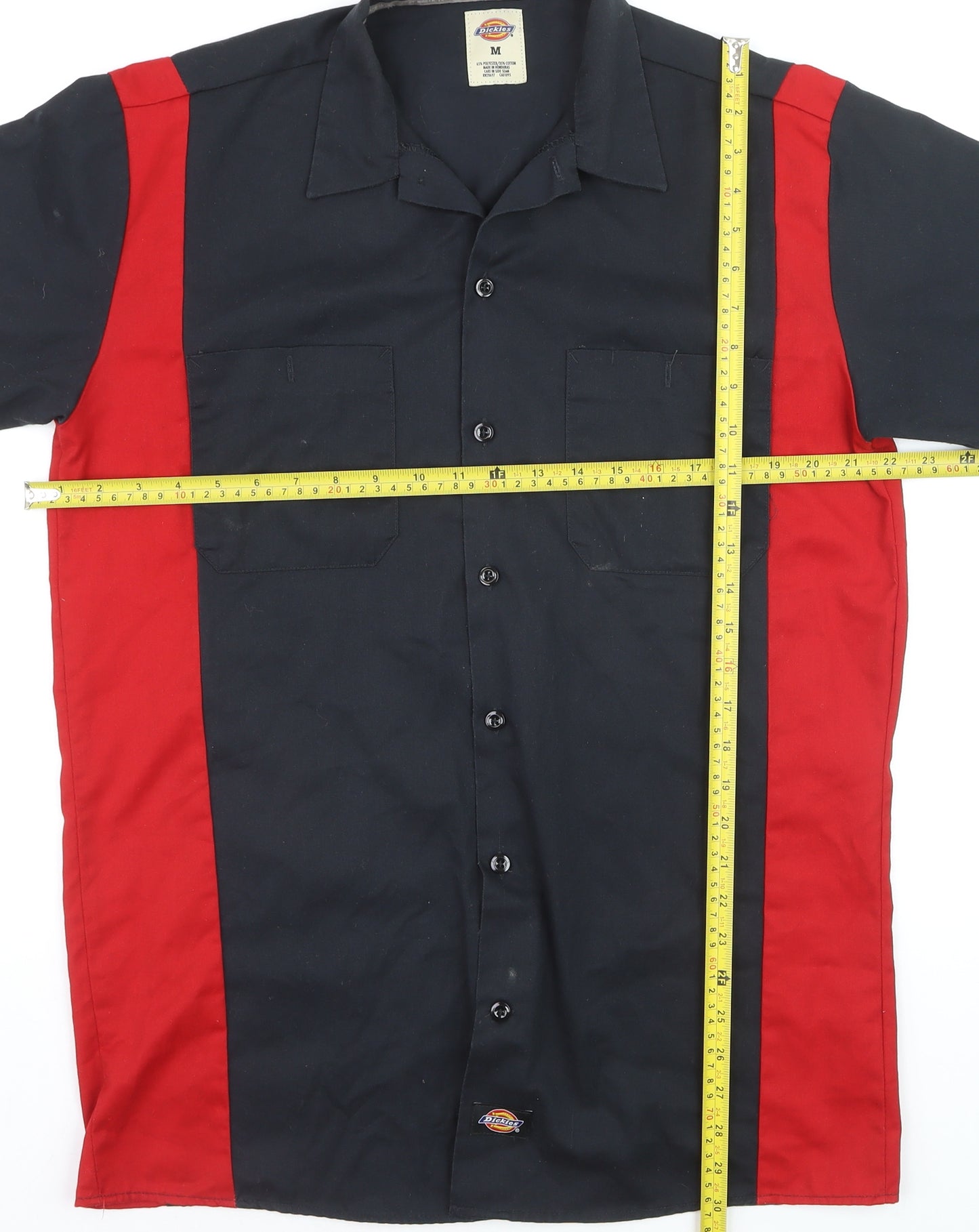 Dickies Men Black Red Short Sleeve Colourblock Work Shirt M