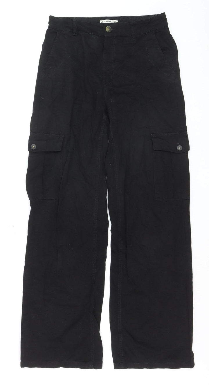 Pull & Bear Men's Black Cargo Trousers Size S Regular Cotton