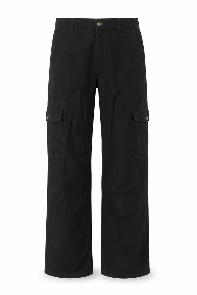 Pull&Bear Men's Black Cargo Trousers Size S Regular Cotton