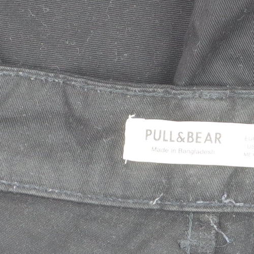 Pull & Bear Men's Black Cargo Trousers Size S Regular Cotton