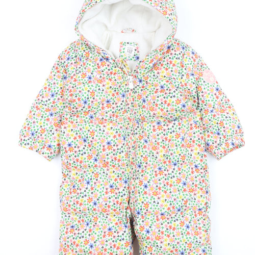 Baby GAP Unisex Multicoloured Floral Puffer Snowsuit 12-18 Months Hooded Winter Outerwear
