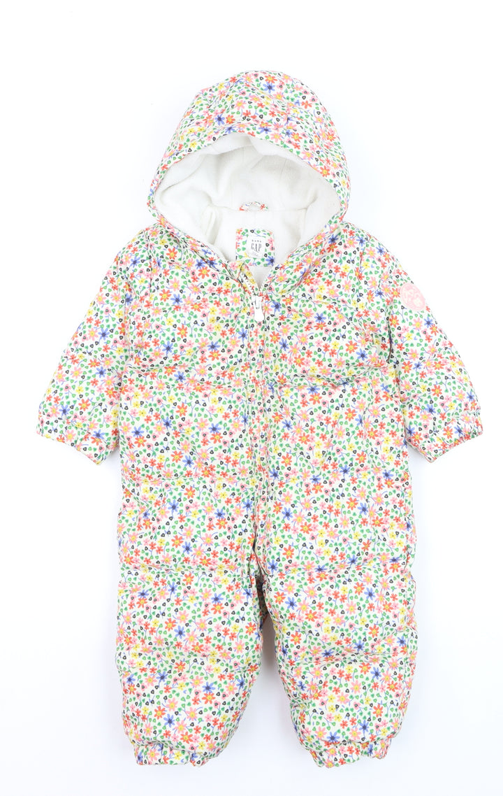 Baby GAP Unisex Multicoloured Floral Puffer Snowsuit 12-18 Months Hooded Winter Outerwear
