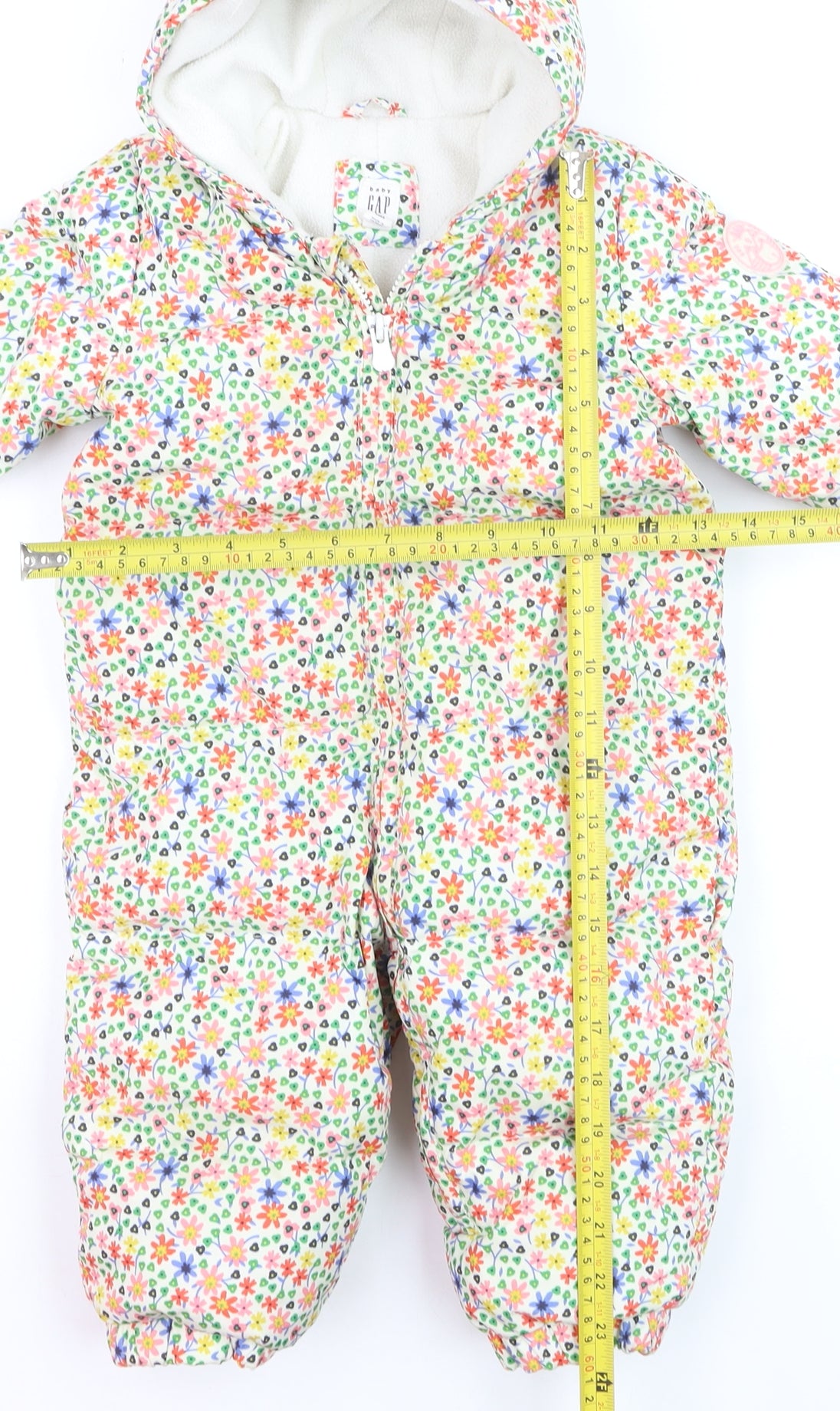 Baby GAP Unisex Multicoloured Floral Puffer Snowsuit 12-18 Months Hooded Winter Outerwear