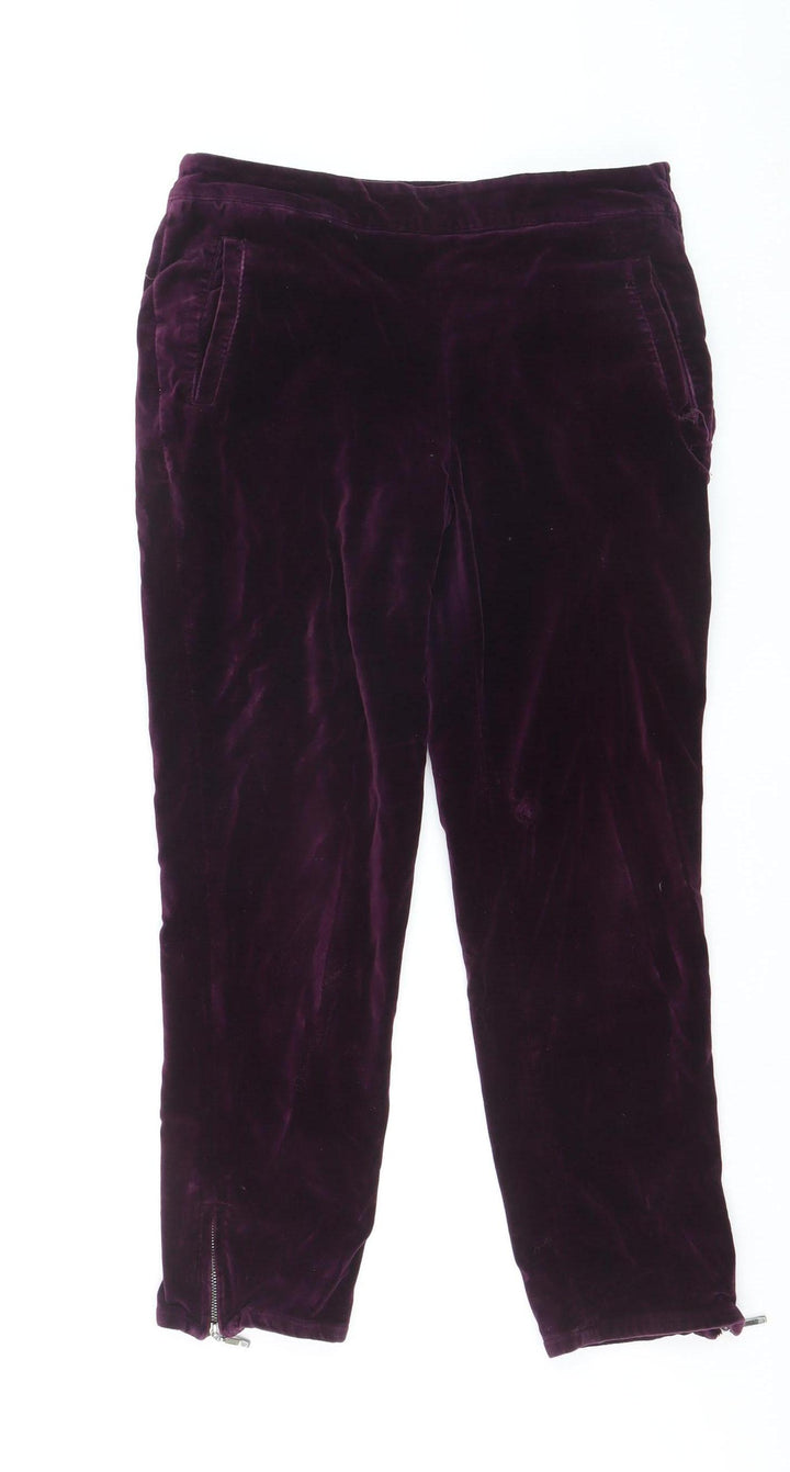 Fat Face Women's Purple Velvet Ankle Zip Trousers UK 8 Regular