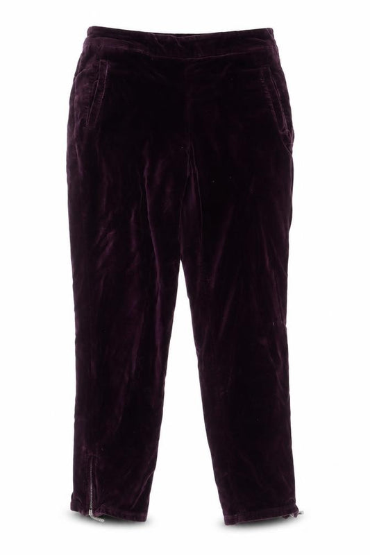 Front view of FatFace Women's Purple Velvet Ankle Zip Trousers UK 8 Regular