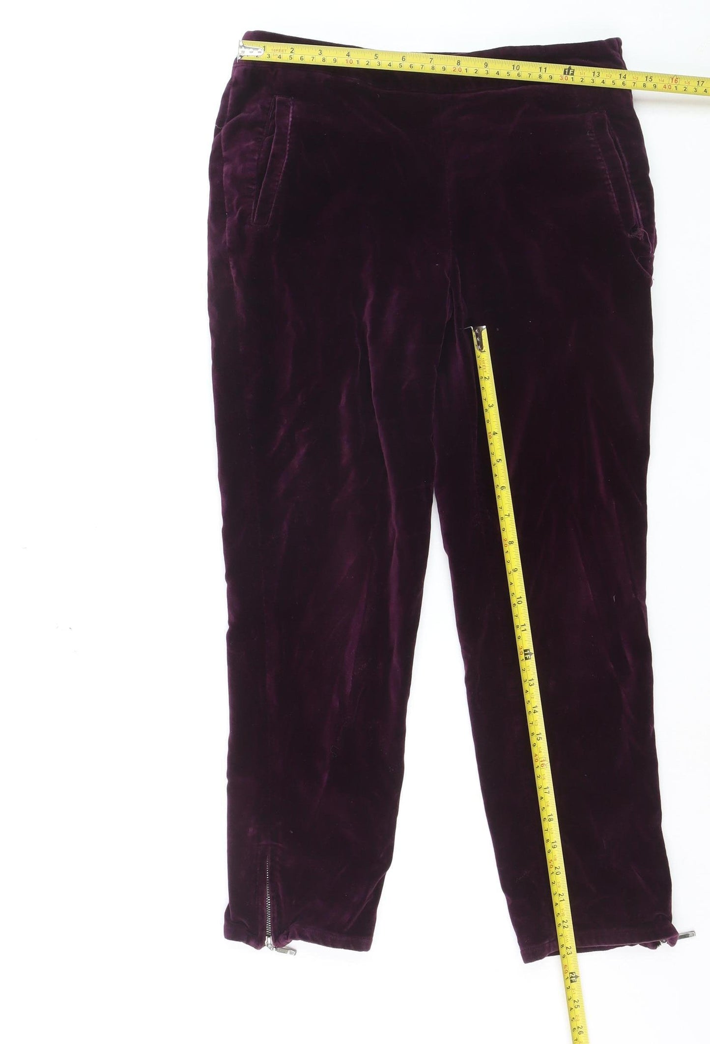 Fat Face Women's Purple Velvet Ankle Zip Trousers UK 8 Regular