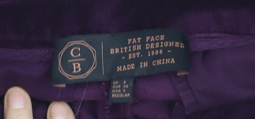 Fat Face Women's Purple Velvet Ankle Zip Trousers UK 8 Regular