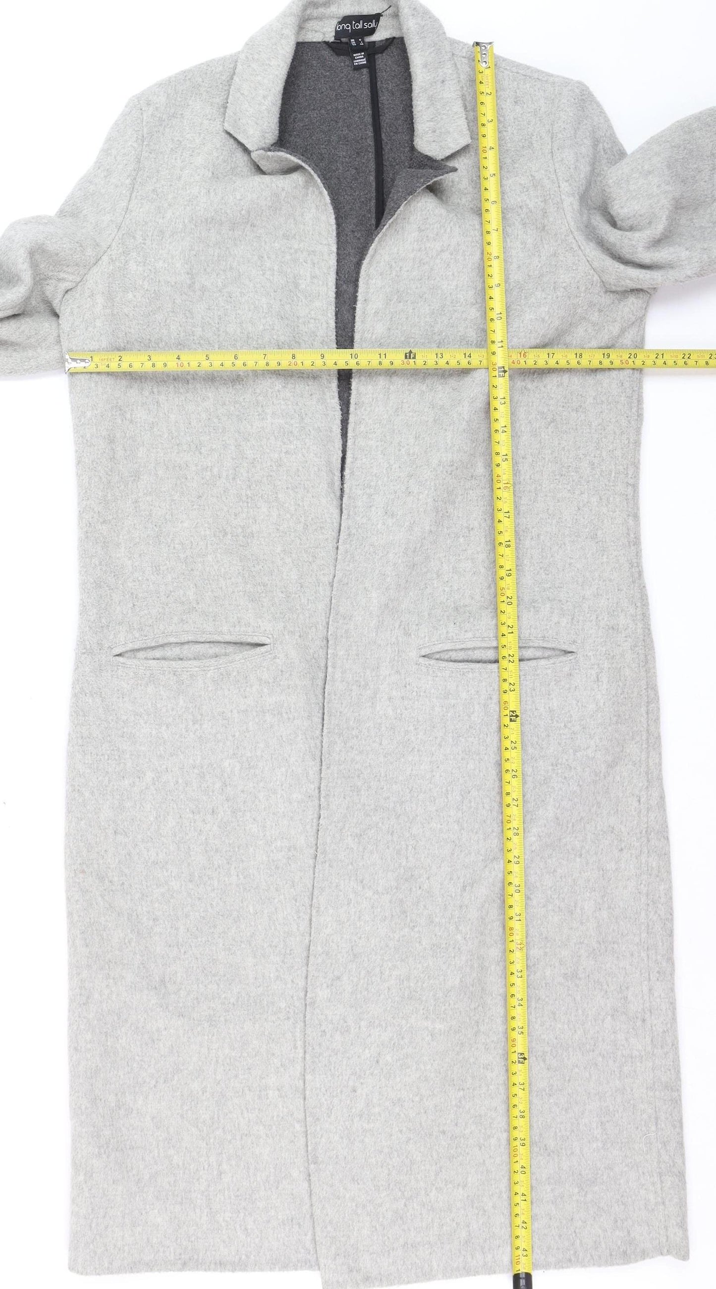 Long Tall Sally Women's Grey Wool Blend Long Overcoat Size 12