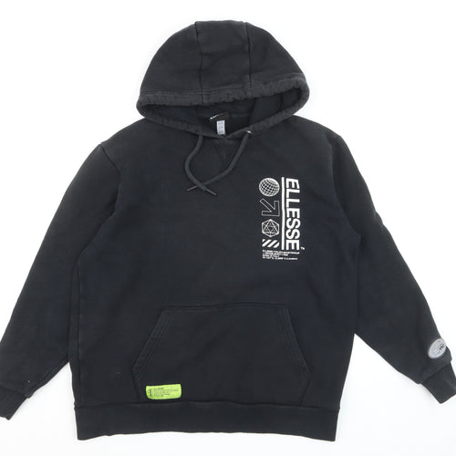 Ellesse Men's Black Pullover Hoodie M Regular Fit Graphic Logo